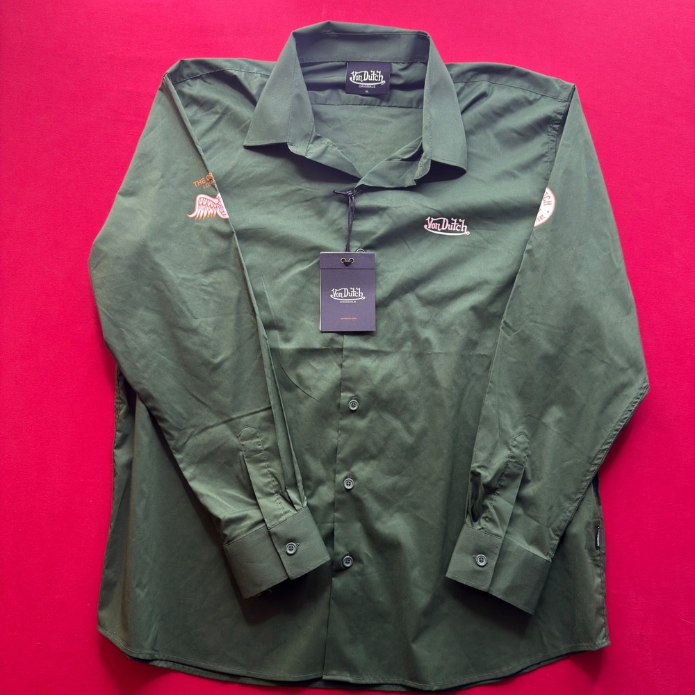 Von Dutch Mens Forest Green Graphic Button Down Shirt XL ROVDTS070PSS NWT - Picture 7 of 8